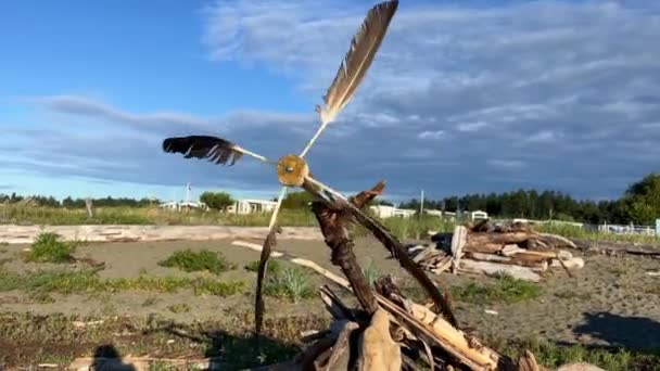 Wooden House Boards Childhood Ocean Windmill Propeller House Made Feathers — Stockvideo