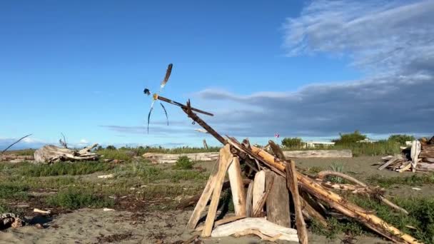 Wooden House Boards Childhood Ocean Windmill Propeller House Made Feathers — Stockvideo