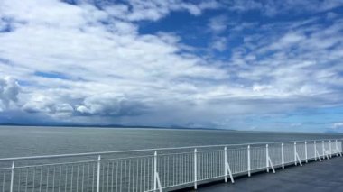 the view from the deck of the covering ship to the sea or ocean is visible Horizon clear blue color of water and sky can be used as a background For title text or advertising calm rest and relaxation