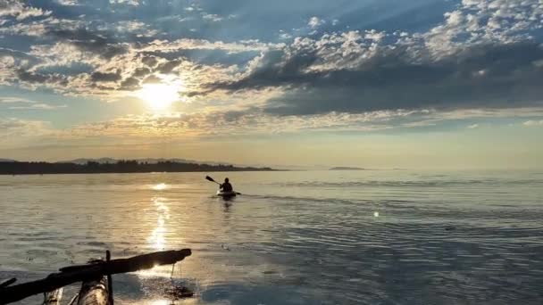 Adult Woman Sports Holiday She Paddles While Sitting Kayak Kayaking — Stock video