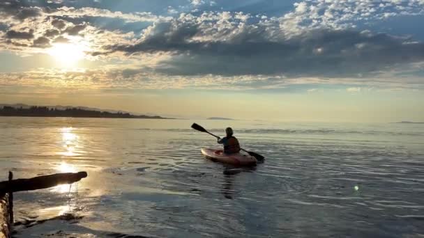 Adult Woman Sports Holiday She Paddles While Sitting Kayak Kayaking — Stockvideo