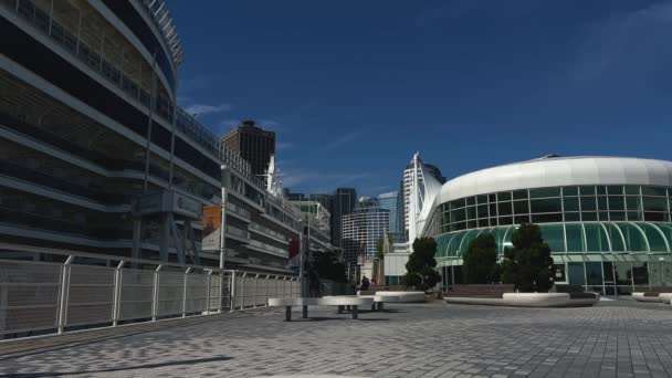 Canada Place View City Pacific Ocean High Buildings Glass Skyscrapers — Stockvideo