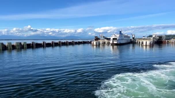 Vancouver Island Canada Silversea White Big Ship Ferry Stands Vancouver — ストック動画