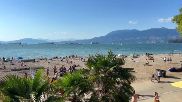 Пляж Kitsilano Vancouver Знаменитый Пляж Отдыхают Отдыхают Играют Футбол Футбол — стоковое видео