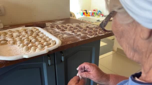 Grandmother Years Love Prepares Dumplings She Guardian Family She Wears — Stock Video