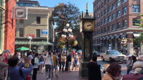 Steam Clocks Vancouver Center Vancouver Steam Clock Which People Stand — Stock Video