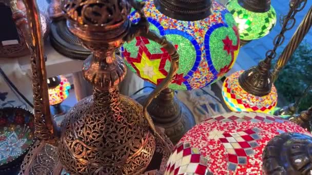 Lampade Turche Hanno Mosaico Multicolore Loro Brillano Dal Centro Lucente — Video Stock