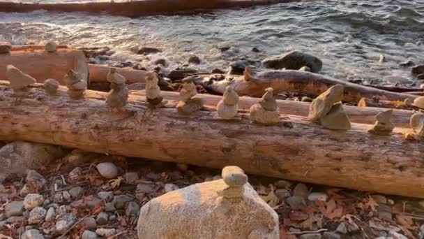 Камни Выстроились Фоне Океана Стэнли Парк Ванкувер Канада Тихий Океан — стоковое видео