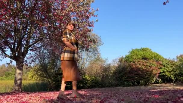 Stanley Park Una Mujer Adulta Aleja Cámara Hacia Árbol Del — Vídeos de Stock
