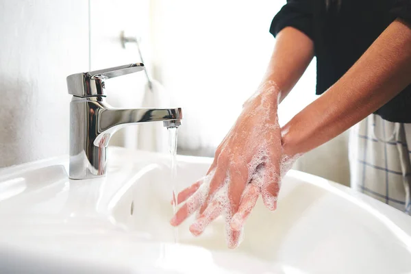 washing hands at home. hygiene at home..washing hands in bathroom.