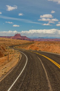 Çölde giden iki şeritli bir otoyol.