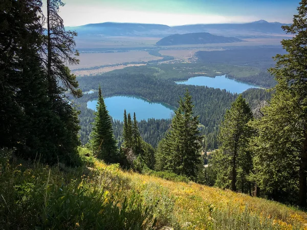 Grand Teton Ulusal Parkı 'ndaki Taggart Gölü ve Bradley Gölü manzarası