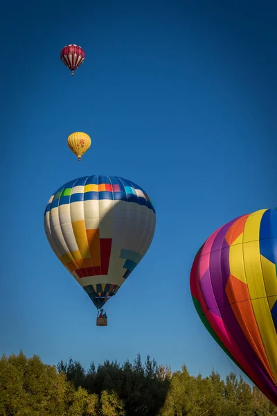 Four Hot Air Balloons Line Flying Different Altitudes — 스톡 사진