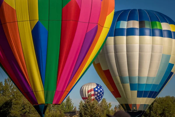 Three Hot Air Balloons Getting Ready Take — 스톡 사진