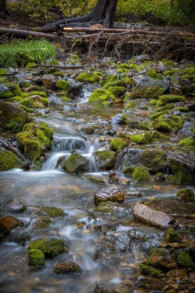 Fließender Fluss Mit Moosbedeckten Felsen — Stockfoto