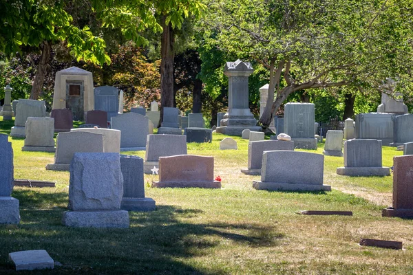 Mezarlıkta Çeşitli Mezar Taşları Mezar Taşları Var — Stok fotoğraf