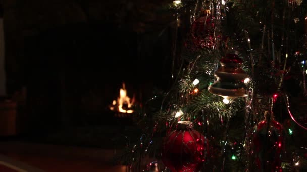 Weihnachtsbaum Mit Feuer Hintergrund — Stockvideo