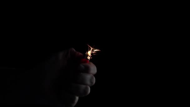 Hand Lighting Cigarette Lighter Dark — Stock videók
