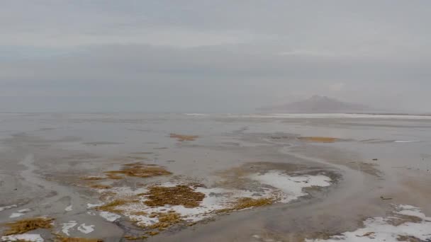 Aeronáutica Dos Salt Flats Utah Dia Nublado Inverno — Vídeo de Stock