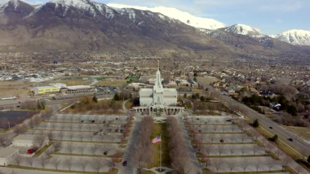 Aerial Flying Lds Mount Timpanogos Temple — Stockvideo