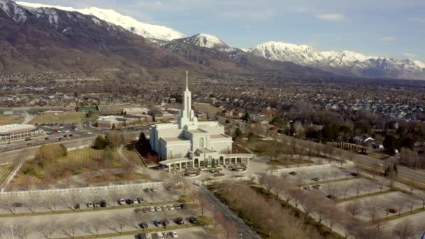 Drone Aerial Flying Front Lds Mount Timpanogos Temple — Stockvideo