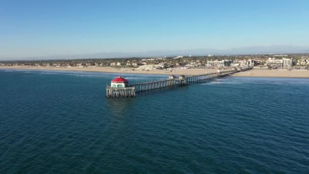 Drone Aerial Pacific Ocean Huntington Beach California Facing Pier Flying — Video