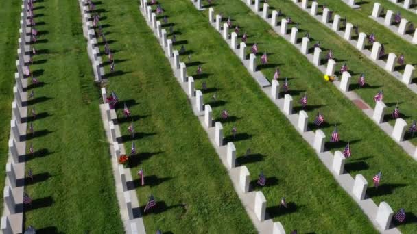 Drone Aerial Rotating Counter Clockwise Military Headstones Cemetery — Wideo stockowe