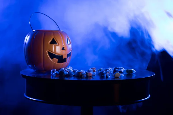 Cubo Calabaza Plástico Linterna Para Truco Tratamiento Con Taffy Agua — Foto de Stock