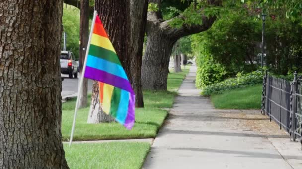 Rainbow Gay Pride Flag Neighborhood — Stock Video