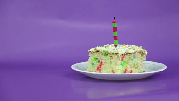 Birthday Cake Candle Purple Background — Stockvideo