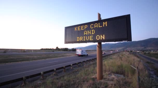 Light Board Highway Roadside Which Reads Keep Calm Drive — Stock Video