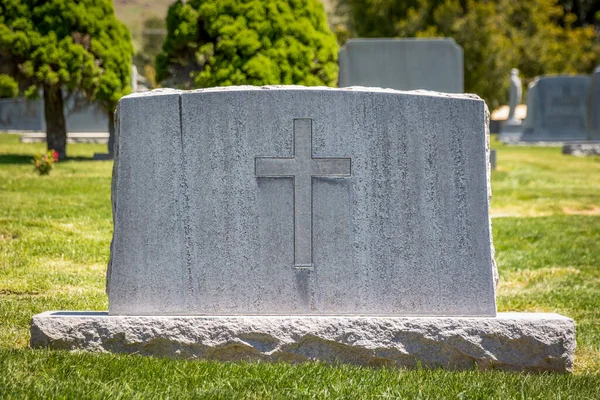 Granite Headstone Decorated Large Christian Cross Cemetery — Stok fotoğraf