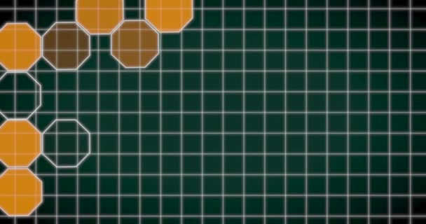 緑のグリッドの背景に点滅する黄色の六角形 — ストック動画