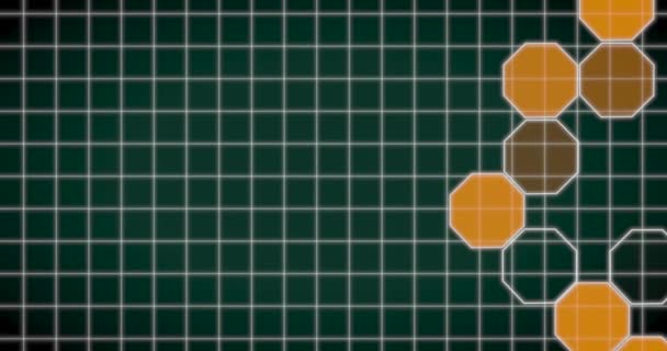 Yellow Hexagons Flashing Green Grid Background — Stock Video