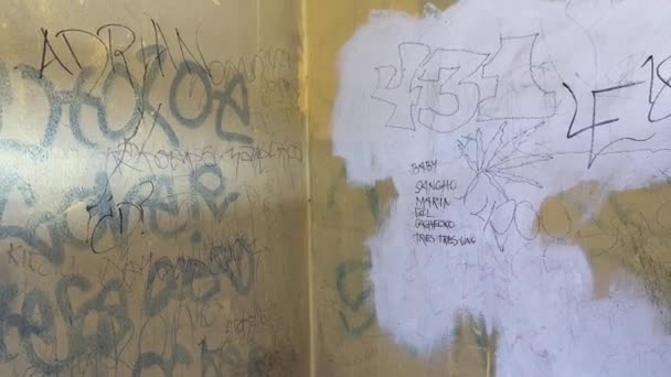 Graffiti Vandalizmus Nyilvános Fürdőszoba Zöld Terület — Stock videók