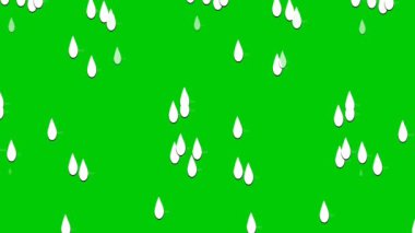 falling raindrops footage animation on green background, rain animation with start and end, perfect for film, digital composition, projection mapping and media learning