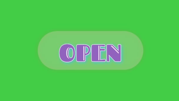 Відкрити Неоновий Знак Зеленому Тлі Анімація Неонового Відкритого Знаку Блимає — стокове відео