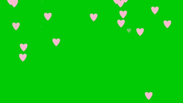 Video Footage Pink Heart Animation Green Background Motion Wedding Valentine — Vídeo de Stock