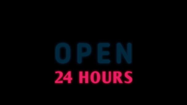 Open Neon Sign Background Animation Neon Open Sign Blinking Night — Stock Video