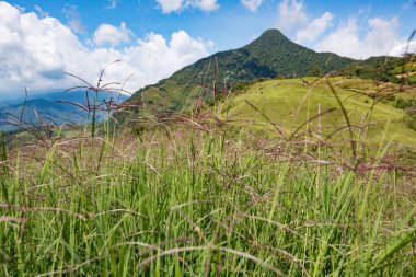 Mavi gökyüzü ve Venedik, Antioquia, Kolombiya 'nın güzel dağlarıyla manzara.
