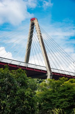 Pereira, Risaralda, Kolombiya. 23 Şubat 2022: Çar Gaviria Trujillo Viaduct, Pereira şehrini Dosquebradas belediyesine bağlayan ve vadiyi geçen kablo destekli bir köprüdür.