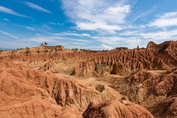 Paisaje Desierto Rojo Con Arbustos Cielo Azul Desierto Tatacoa Huila — Foto de Stock