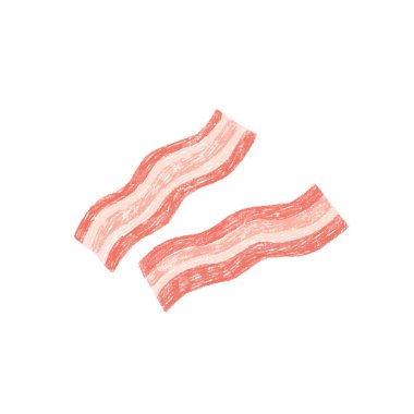 Hand drawn vector illustration of raw bacon slices. Tasty breakfast. Drawing, line art. Isolated on white.	
