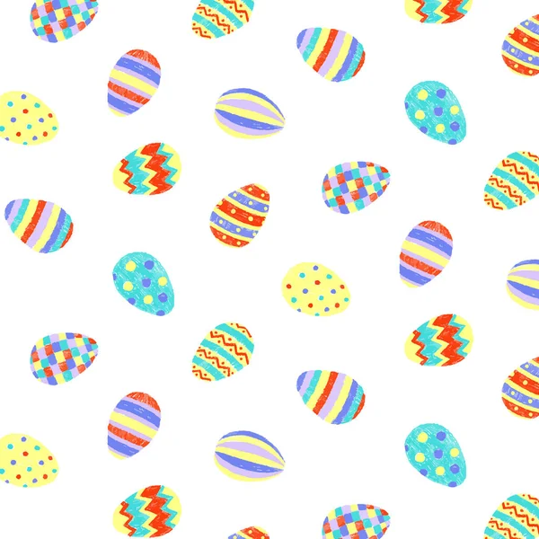 Handgezeichnete Vektorillustration Des Niedlichen Bunten Ostereiermusters Eier Mit Anderer Konsistenz — Stockvektor