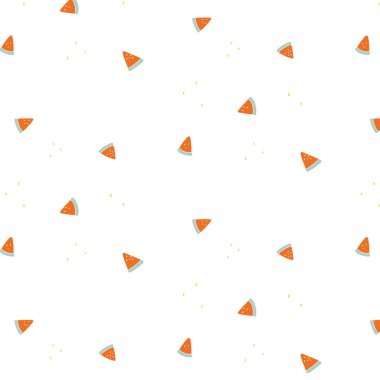 Beyaz arka planda kusursuz karpuz deseni. El çizimi vektör çizimi. Çizgi film tarzında desen.