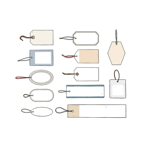 白底空白纸标签的手绘矢量图解 行李标签 行李标签 和Strings一起做标记销售挂牌 — 图库矢量图片
