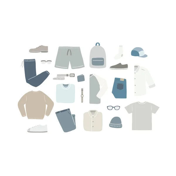 Set Van Mannen Kleding Accessoires Vector Illustratie Herenmode — Stockvector