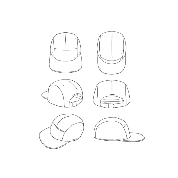 Hand Drawn Vector Illustration Blank Panel Camp Hat Cap White — Stock Vector