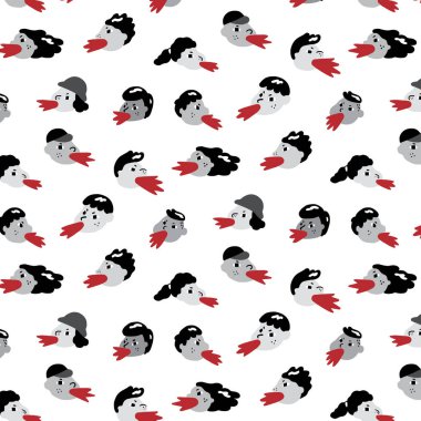 İnsanların el çizimi vektör illüstrasyonları şablondan şikayetçi. Genç adam ve kadın bağırıp çağırıyorlar. Soyut karalama duvar kağıdı.