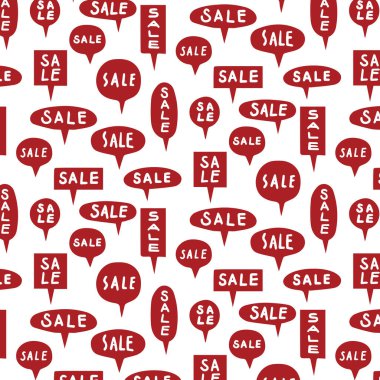 Satış metni desenli konuşma baloncuğunun elle çizilmiş vektör çizimi.